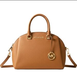 Michael Kors Maxine Pebbled Leather Acorn Tan Dome Crossbody Satchel Bag